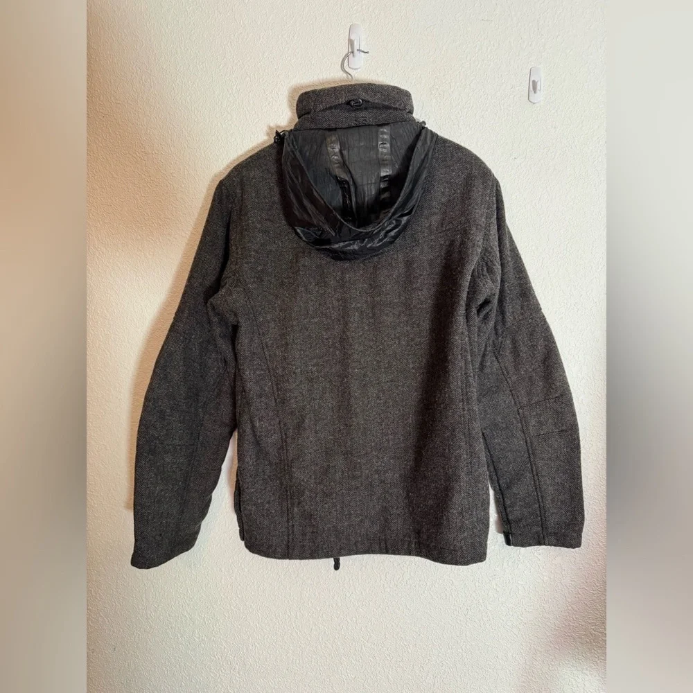 STS Ranch Wear wool blend Men's Gray coat Jacket hidden hood Medium